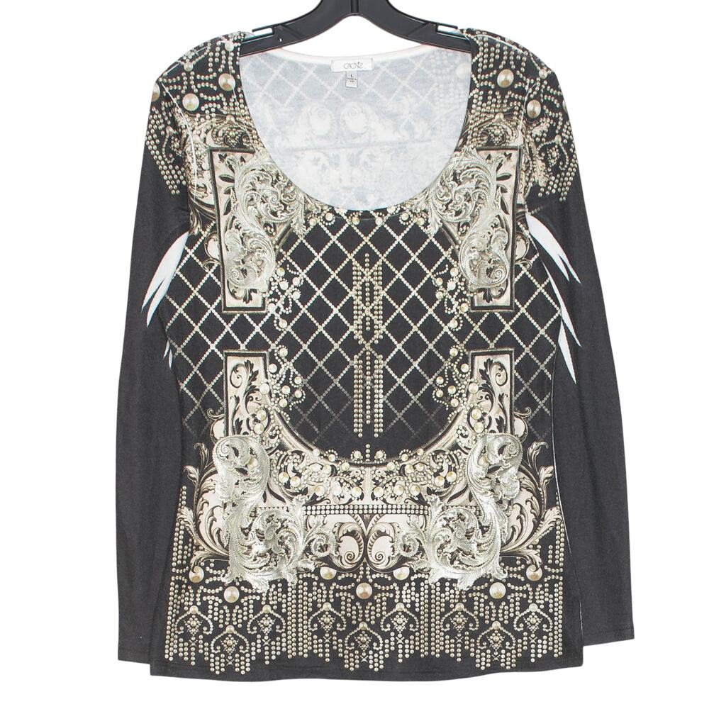 Vintage Cache Sweater Metallic Boho Glam Festival Goth Statement Baroque Large